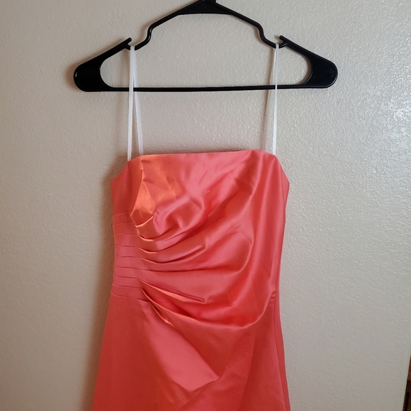 Vintage 90s Cache Strapless Satin Coral Evening Prom Formal Dress Y2K - Picture 4 of 8